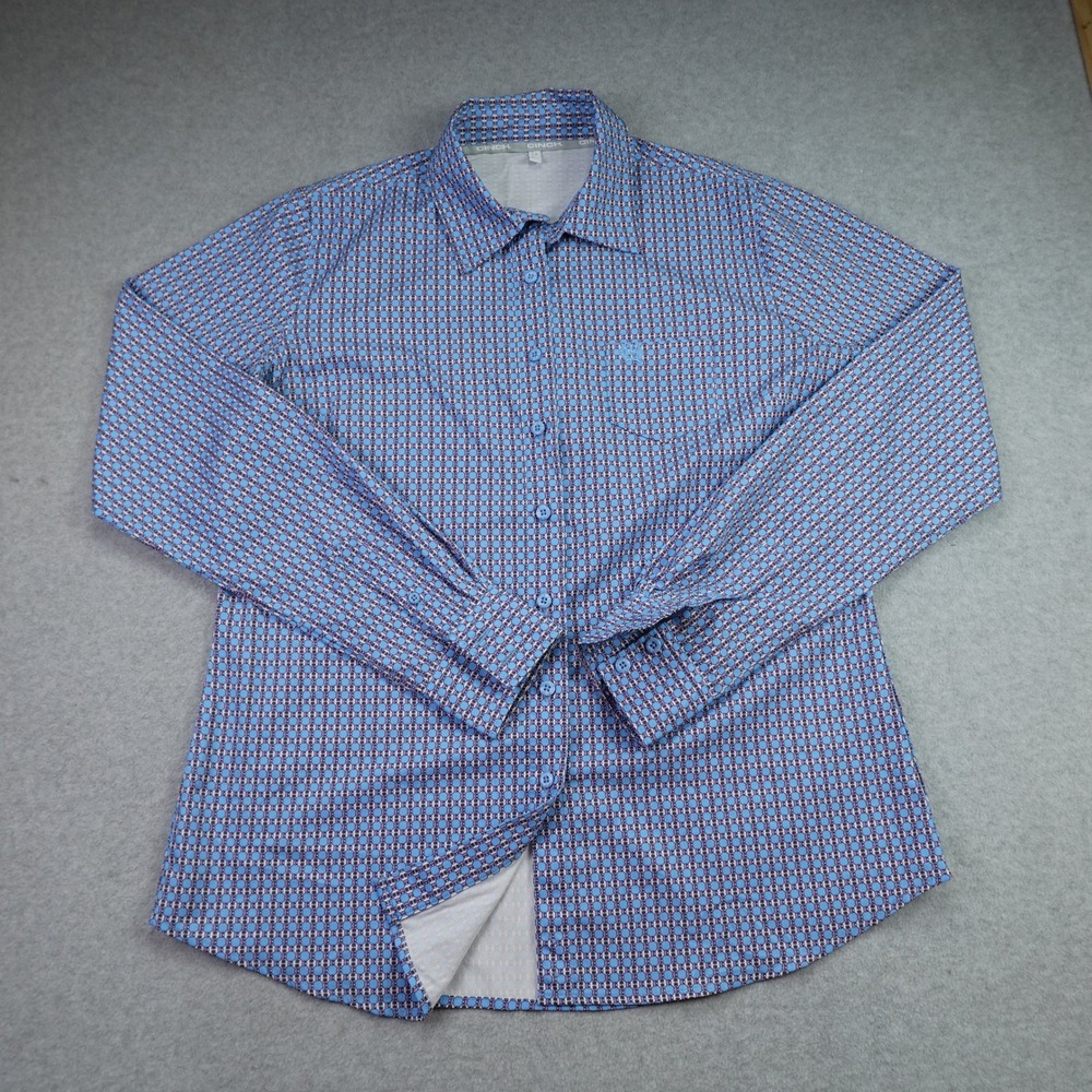 Cinch Blue and White Geometric Button-Down Shirt